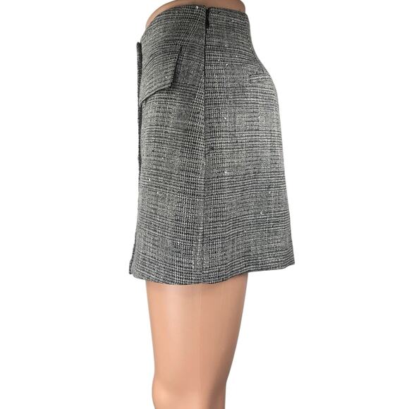 Express Gray Plaid Checkered Tweed High Waisted Mini Wrap Skort Skirt Size 6 - Picture 2 of 5